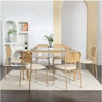 PXloue Esszimmerstuhl Rattanstuhl Polsterstuhl Wohnzimmerstuhl (Set), 2er Set, Samt mit Rückenlehne, beige