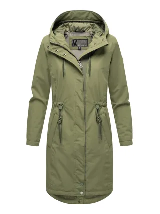 Marikoo lange Damen Übergangsjacke mit Teddyfutter & Kapuze – Megumii