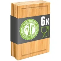 DuneDesign Schneidebrett 6er Set Frühstücksbrett Bambus 22x15 - Holz Küchenbrett mit Saftrille, Bambus, (6-St), Brotzeitbrett Antibakteriell - Schneidebrett Hitzebeständig Hygienisch