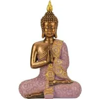 Geschenkestadl Buddhafigur Buddha Figur 29cm lila gold meditierend Dekoration Entspannung Ruhe (1 St)