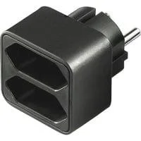 Stromadapter 1x Schutzkontakt > 2x Euro, Steckdosenadapter schwarz, platzsparende Verteilersteckdose