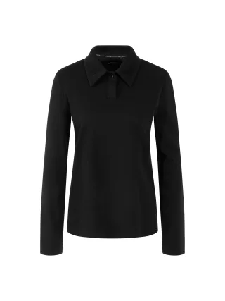 Marc Cain Collections - Langarm-Poloshirt aus Baumwolle black - Gr. - 38