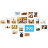 PHOTOLINI Bilderrahmen Sets in verschiedenen Formaten, MDF Holz, Acrylglas & Zubehör, für 20 Bilder (20er Set), Posterrahmen 20er Set No.1 zum Aufhängen oder Aufstellen