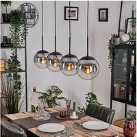 hofstein Hängeleuchte Hängelampe aus Metall/Glas in Schwarz/Rauchfarben/Klar, ohne Leuchtmittel, Leuchte im Retro/Vintage-Design mit Glasschirmen (20 cm), 4 x E27