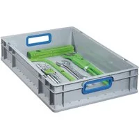 Allit Aufbewahrungsbox, EuroBox 412 Größe 400 x 300 x 120 mm Griffe offen grau / blau