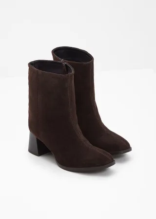 bonprix Stiefeletten aus Veloursleder, braun, Gr.39, Elegante Stiefelette aus Veloursleder mit Blockabsatz, aus Veloursleder