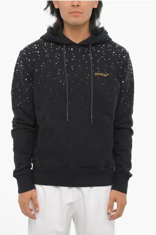 Hoodie aus gebürsteter Baumwolle mit Schmucksteinen in Schwarz