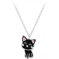 ALEXANDER YORK Kette mit Anhänger KATZE schwarz sitzend, 2-tlg., 925 Sterling Silber