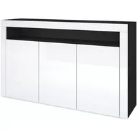 Vladon Sideboard Valencia (Sideboard, mit 3 Türen und 1 offenem Fach), Schwarz matt/Weiß Hochglanz/Weiß Hochglanz (155 x 92 x 40 cm)