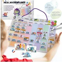 TOBJA Magnettafel Wochenplaner Kinder inkl. 200+ Magnete & Stift Montessori Planer, Routine Planer Kinder & Aufgabenplaner Kinder