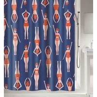 spirella Duschvorhang BAIGNEUSES Breite 120 cm, Premium Textil-Duschvorhang, 100% Polyester, wasserabweisend, Anti-Schimmel-Effekt, waschbar 30°, Made in Europe, sommerliches Motiv im Retro-Style, Farbe blau/rot, Größe 120 x 200 cm