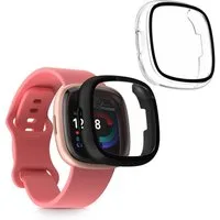 kwmobile Smartwatch-Hülle 2x Glas Hülle für Fitbit Versa 4 / Sense 2, Schutzhülle Fullbody Fitnesstracker Case Set aus Glas