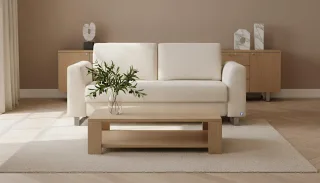 BRUNO Schlafsofa 160cm in Beige | Klassik | stabiles Massivholz & Boxspringkomfort
