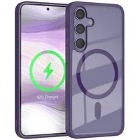 EAZY CASE Handyhülle Transparente Hülle mit MagSafe Samsung Galaxy S24 6,2 Zoll, Hülle mit Kameraschutz, Smart Case kompatibel mit Magsafe, Violett