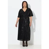 Ulla Popken Maxikleid Maxikleid A-Linie Pailletten V-Ausschnitt Halbarm