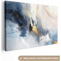 OneMillionCanvasses® Leinwandbild Blau - Modern - Marmor - Abstrakt - Gold, Fotodruck (1 St), Leinwand Bilder Klein, Wand Dekoration Aesthetic 30x20 cm