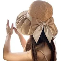 Oemmn Sonnenhut Strohhüte für Damen Strandhüte mit Pferdeschwanzöffnung Sommer