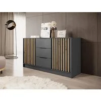 MOEBLO Kommode JOHN 3D (dekorative Lamellen Schrank Sideboard mit 2 Türen und 3 Schubladen, Moderne Wohnzimmer Schlafzimmer Möbel Kommode für Wohnzimmer), (BxHxT): 155x86x45 cm