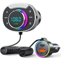 OYLCDI Bluetooth 5.3 FM Transmitter für Auto,PD 30W+QC3.0 Schnelllade KFZ-Transmitter FM Transmitter,Starkeres Dual Mic & Bass-Boost,KFz Bluetooth Freisprechen Mit 8-Farbiger Hintergrundbeleuchtung, Musik-Player,U-Disk, Übergroßes Mikro, Aux Ausgang 
