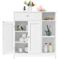 Yaheetech Badkommode Badezimmerschrank 75 x 30 x 80 cm, mit 1 Schublade & 6 Fächern mit verstellbaren Einlegeböden