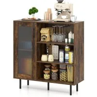 COSTWAY Küchenbuffet Sideboard Holz mit Glastür, Weinglashaltern
