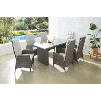 KONIFERA Garten-Essgruppe Casablanca, (Set, 7-tlg., 6x Sessel, 1x Tisch 180x90x74 cm, Stahl/Polyrattan), inkl. Auflagen