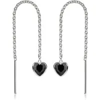 Materia Paar Ohrhänger Damen Silber Herz Zirkonia Schwarz filigran SO-480, 925 Sterling Silber