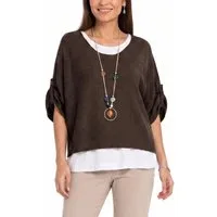 dy_mode Blusenshirt Damen Blusenshirt Oberteil 2-in-1 Lagenlook Shirt Fledermausärmel 2-teilige Set, inkl. Halskette, Fledermausärmel