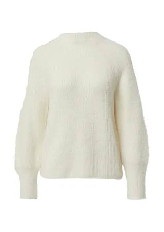 s.Oliver Red Label - Flauschiger Strickpullover mit Stehkragen weiß - Gr. - 36