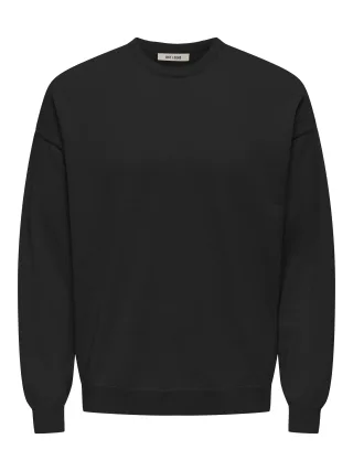 ONLY&SONS - ONSJOB RLX LS BOUCLE CREW KNIT black - Gr. - S