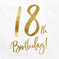 partydeco Papierserviette, Servietten 18. Geburtstag 33x33cm 20 Stück, weiß / gold