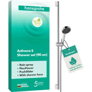 hansgrohe Activera S Duschset 95 28042000 1 Strahlart wassersparend mit Duschstange 90 cm, chrom