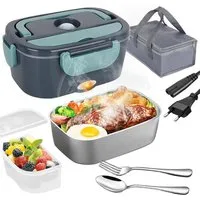 MOPUEA Elektrische Lunchbox 3 in 1 Elektrische Lunchbox für Zuhause und Auto, 1,5 L Brotdose, (Brotdose aus Edelstahl, schnelles Erhitzen von Speisen, 1-tlg., mit getrennter Fach), mit Löffel und Gabeln, Tragetasche und Reinigungstuch