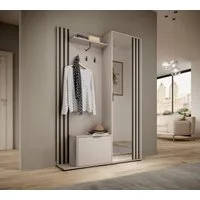 MOEBLO Kompaktgarderobe JOHN (Dielenschrank Wandschrank Regal Diele & Flur Kleiderschrank Schuhschrank, mit Spiegel Flurgarderobe Schrank Kompaktgarderobe), (BxHxT): 135x197x34cm