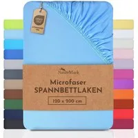 NatureMark Spannbettlaken Mikrofaser Spannbetttuch, Polyester, Gummizug: rundum, viele Größen und Farben Markenware, 180x200cm, Hell blau