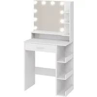 Mondeer Schminktisch Kosmetiktisch (Weiß, 67 x 36 x 138 cm), mit Spiegel und 10 LED-Lichtkugeln,1 Schublade und 7 Offenen Fächern