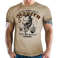 LOBO NEGRO® Trachtenshirt für Bayern Fans im washed vintage retro used Look: Des samma mia...