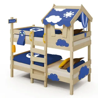 Etagenbett CrAzY Daisy Massivholz Kinderbett 90x200 cm mit Dach Leiter und Spiel-Funktionen - Stabiles Abenteuerbett für kleine Entdecker - Wickey
