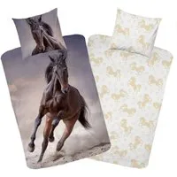 MTOnlinehandel Kinderbettwäsche Pferdebettwäsche 135x200 + 80x80 cm, 100 % Baumwolle, Renforcé, 2 teilig, YKK Reißverschluss · Pferde Motiv für Mädchen & Teenager