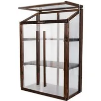 QLS Gewächshaus Mini für Balkon Palisanderbraun in hell & dunkel, Holz & Polycarbonat 80x42x121 cm für Pflanzen