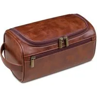 Jumpeak Kulturbeutel kulturtasche damen,kulturtasche damen gross,kulturbeutel herren, PU-Leder, dreifaches Lederdesign,kulturbeutel damen,Brauner