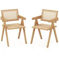 COSTWAY Esszimmerstuhl (2 St), mit Armlenhnen, Bambus & Rattan, 130kg