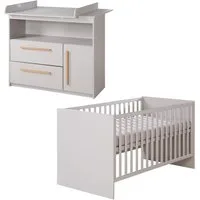 roba® Babymöbel-Set Lea - modernes schlichtes Babyzimmer Set aus Holz, (2-teiliges Set, Wickelkommode & Babybett 70 x 140 cm höhenverstellbar, Schlupfsprossen), Modernes Kinderzimmer mit Griffen aus Massivholz- Beige / Grau
