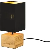 Reality Leuchten LED Nachttischlampe, Dimmfunktion, LED wechselbar, Warmweiß, mit Holz-fuß Lampenschirm Fensterlampe Fensterbank Schwarz Gold H 30cm