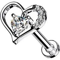 Taffstyle Piercing-Set Labret Piercing Stecker flach Kristall Herz Innengewinde Silber 6mm (Tragus Helix Conch Orbital Snug Ohrring Piercing), Tragus Helix Ohrpiercing Cartilage Knorpel Ohr Rook Lobe Daith
