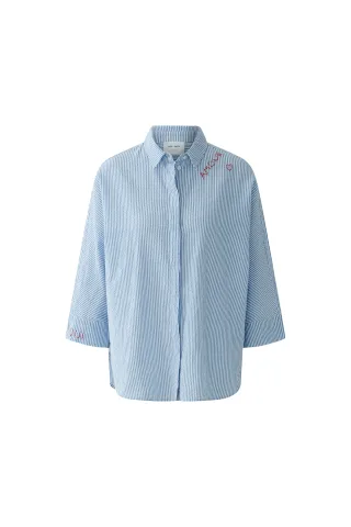 Oui - Bluse lt blue white - Gr. - 38