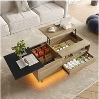 KLAM HOME Couchtisch Höhenverstellbarer Schrank mit moderner LED-Bodenbeleuchtung (Individuell anpassbare Aufteilung mit praktischen Schubladen, Fächern), Maßgeschneidert für multifunktionale Minimalismus-Wohnzimmer
