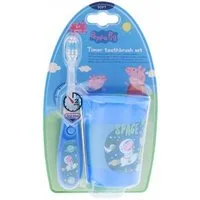 Karsten International Elektrische Kinderzahnbürste Peppa Pig Zahnbürste mit Timer & Becher – spielerisches Zähneputzen!