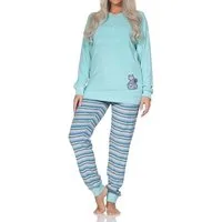 Normann Pyjama Normann Damen Frottee Pyjama lang mit Bündchen + Tier-Motiv