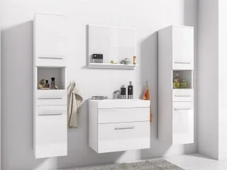 Badmöbel Set 5-Tlg Weiss Hochglanz LIVO XL inkl.Waschtisch